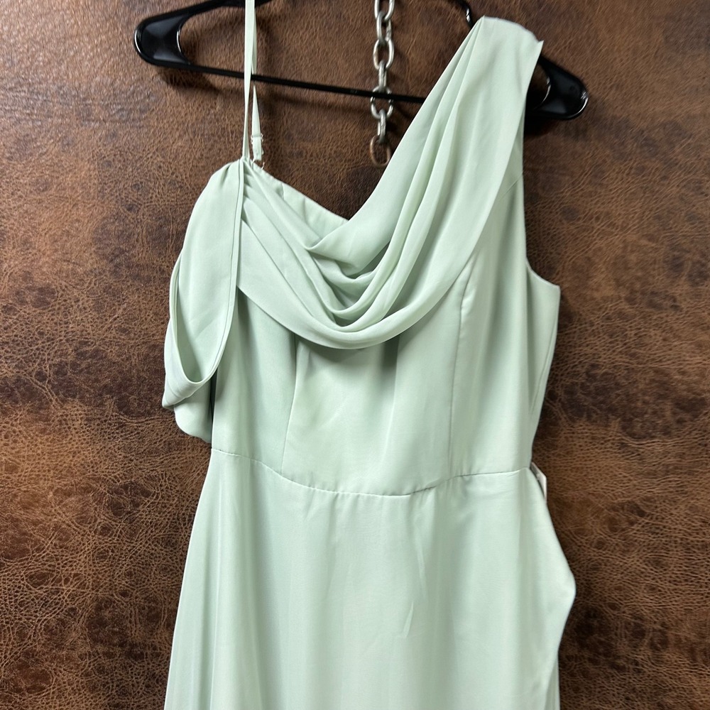 NWT Wear Your Love Size 12 Green 1 Shoulder Wrap Skirt Corset Back Maxi‎ Dress.